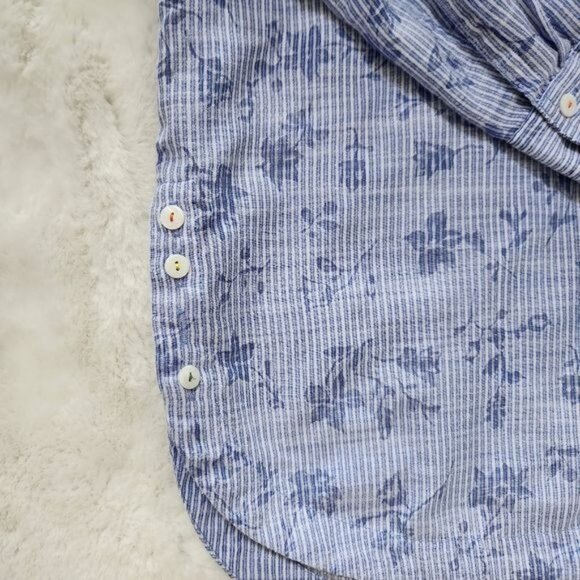 Anthropologie Postmark  Blue White Striped Floral Long Sleeve Button Up … - Picture 8 of 12